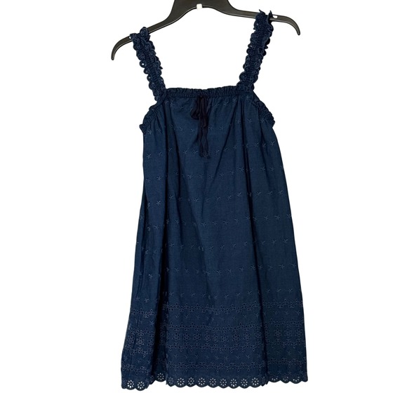 Gap x DOEN Eyelet Shift Mini Dress in Navy Blue Ruffle Tie Front - XXSmall - Picture 2 of 4